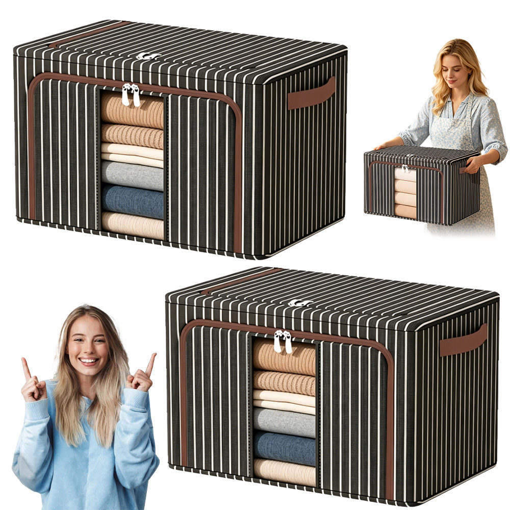 2pcs Large-capacity Sturdy Oxford Fabric Foldable Storage Boxes, Sorting Containers For Clothes, Blankets, Sheets & Stuffed, Household Wardrobe Bedroom Organizer