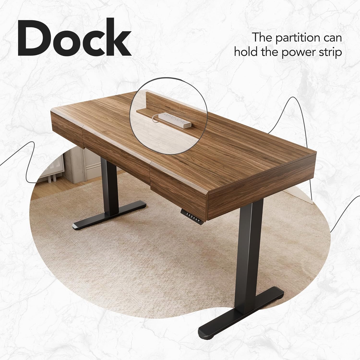 Recording studio furniture Electric Standing Desk with 3 Drawers, 48 Inches Height Adjustable Stand Up Desk, Whole-Piece Board Computer Workstation with 4 Memory Height Settings, Black Walnut