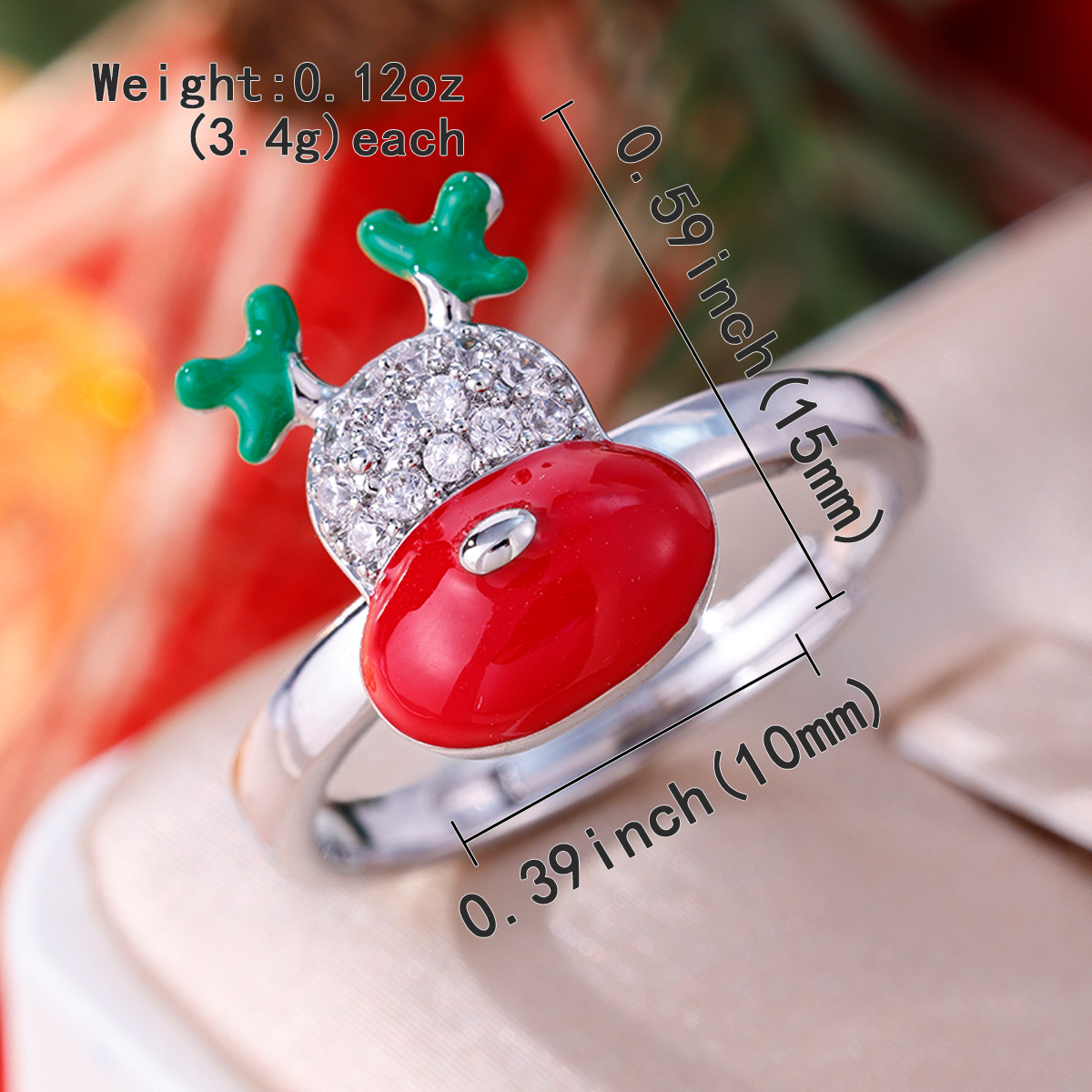 Red-Nosed Reindeer Synthetic Zirconia Open Ring, Copper