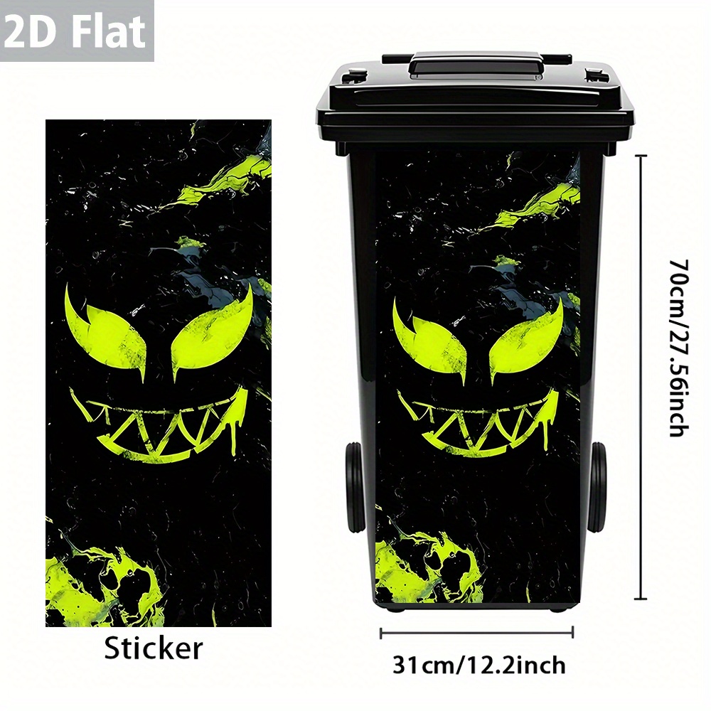 Image of 1pc 2d Flat Fluorescent Evil Eye Trash Can Sticker – Waterproof, Glow In The Dark, Menacing And Mysterious, Abstract-themed, Bin Decoration, Edgy Style – Size 12.2 X 27., 2d Flat
