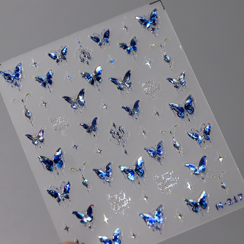 1pc Blue Dream Nail Art Stickers Diy - Self-adhesive Cartoon Decals With Shimmering Iridescent Wings, Plastic Nail & Foot Decor For Parties, Weddings, Special Occasions, Decorations