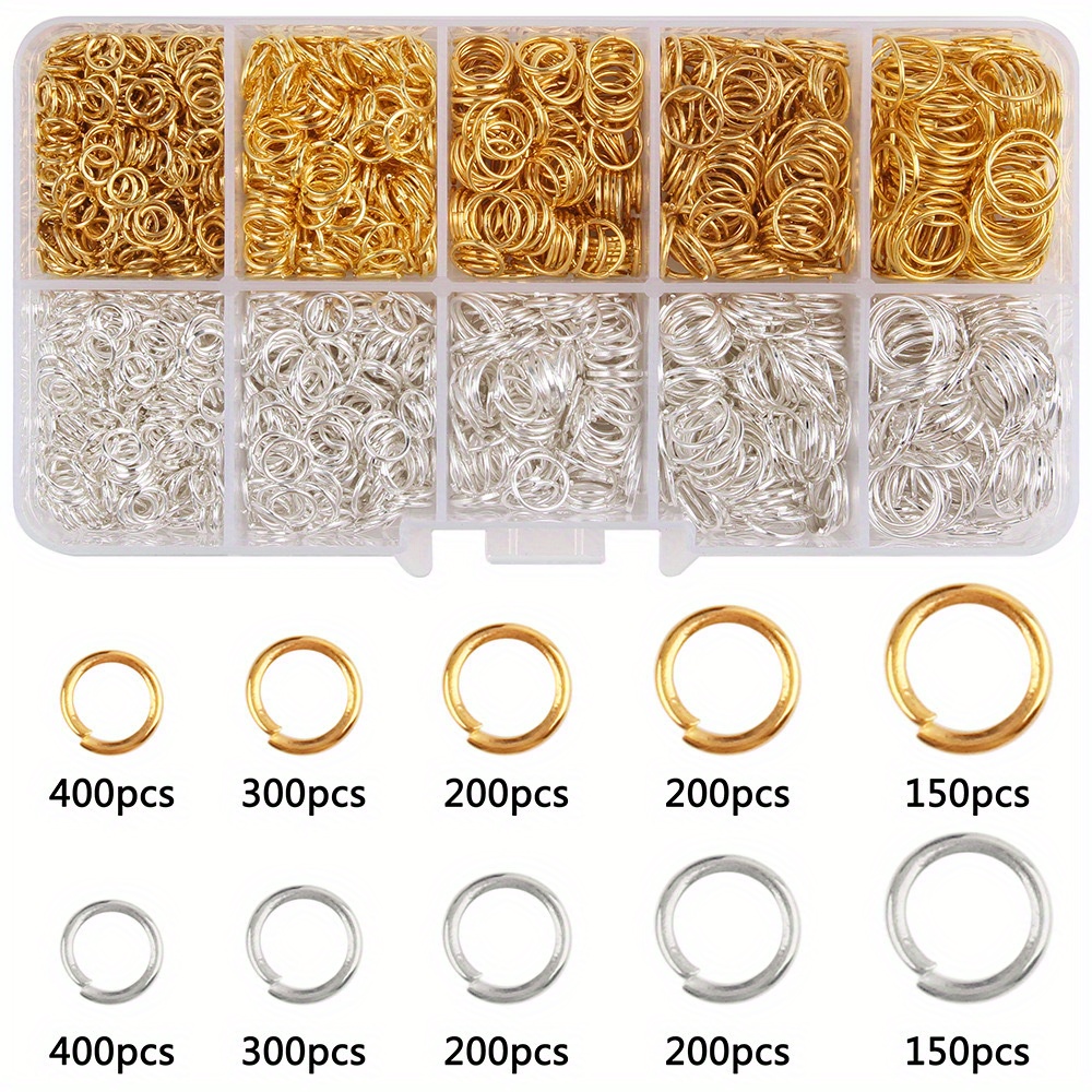 TEMU 1 Boîte de Boucles d' Mixtes de Tailles Argentées et Dorées de 4 mm à 8 mm, Idéales pour la Fabrication de Bijoux et , Essentielles pour les