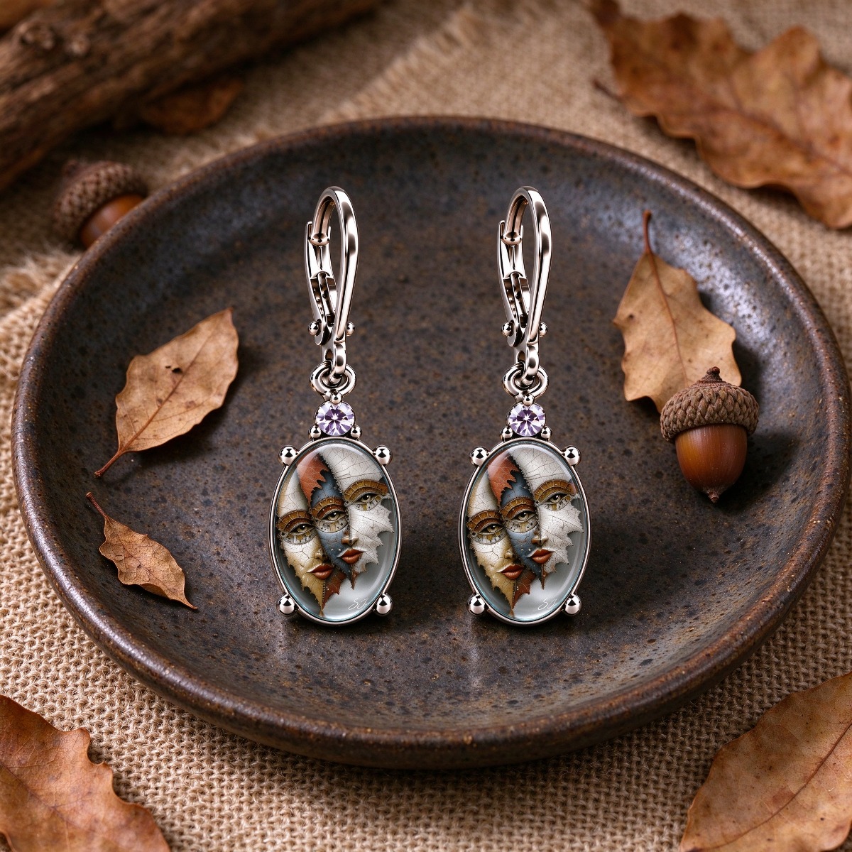 Women's Abstract Portrait Pattern Hanging Earrings, Gift