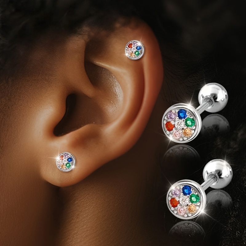 Women's 925 Sterling Silver Round Screw Back Stud Earrings — Classic Design