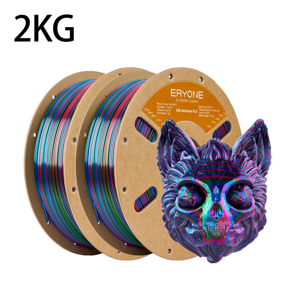 Eryone Pla Rainbow Of Colors 3d Printing Filament Supplies Filament For 3d Printer, 2 Rolls, 2kg 1.75mm +/-0.03mm, Easy & Transition