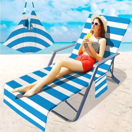 1pc 210 x 75cm horizontal blue and white striped quick drying beach towel beach towel chair cover with pockets pool chair cover holiday additions and travel essentials