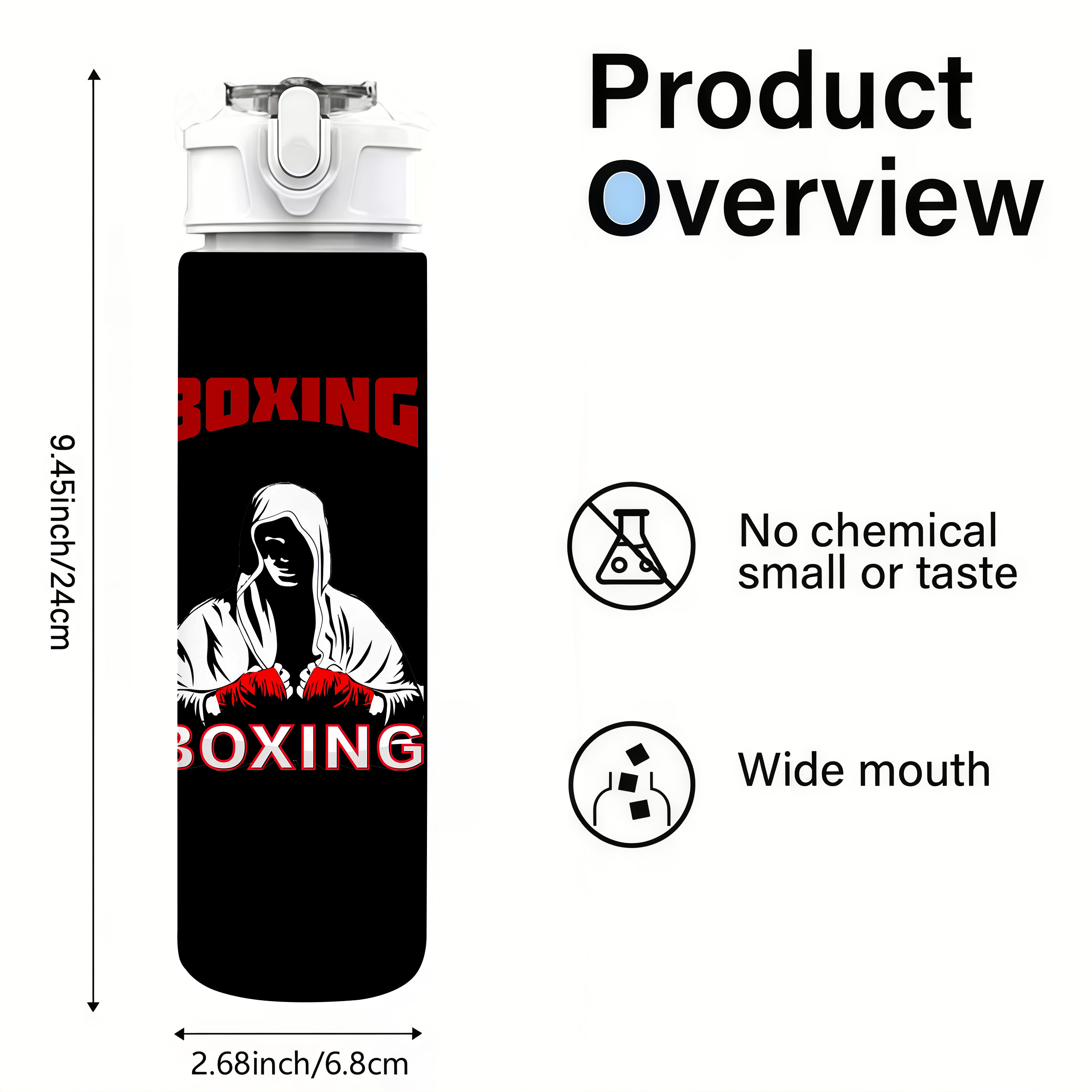 1pc Bouteille d'Eau Sportive en Plastique 750ml/26oz, Design Créatif Élément de Boxe, Imprimé Mignon, Couvercle Pop-Up Étanche, Léger, Durable, Grande Capacité, Réutilisable, Idéal pour Bureau, Gym, Sports Extérieurs, Yoga, Course, Halloween, Noël, Saint-Valentin, Thanksgiving, Cadeaux