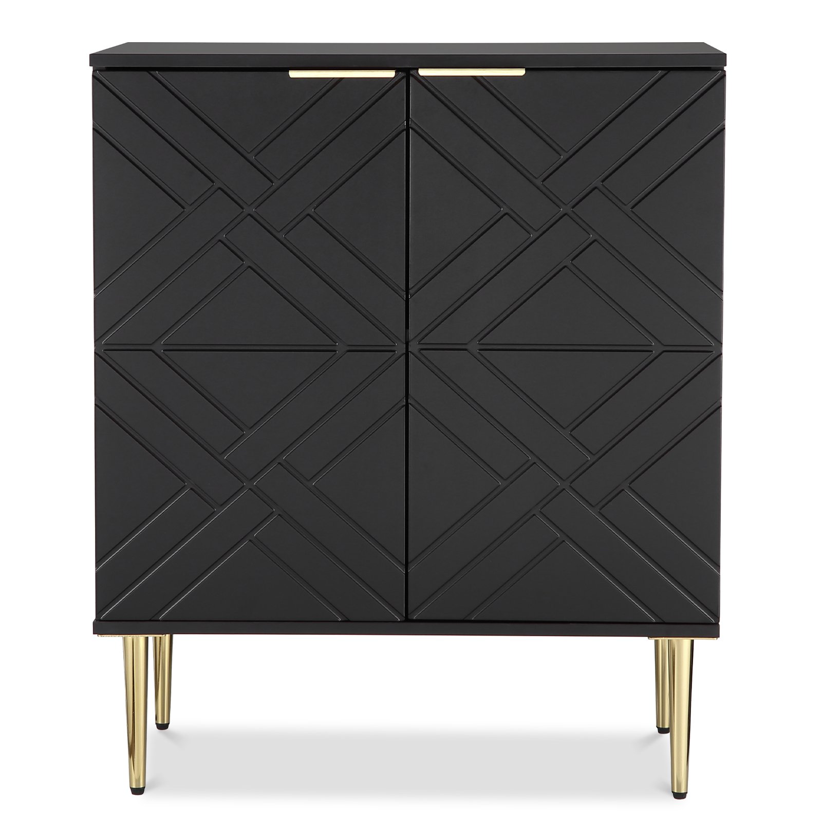 Image of Contemporary White Wood Buffet Cabinet With Carved Door Panels & Adjustable Shelf - 2-door Accent Sideboard Suitable For Living Room, Kitchen, Entryway Organizer, With For Modern Décor