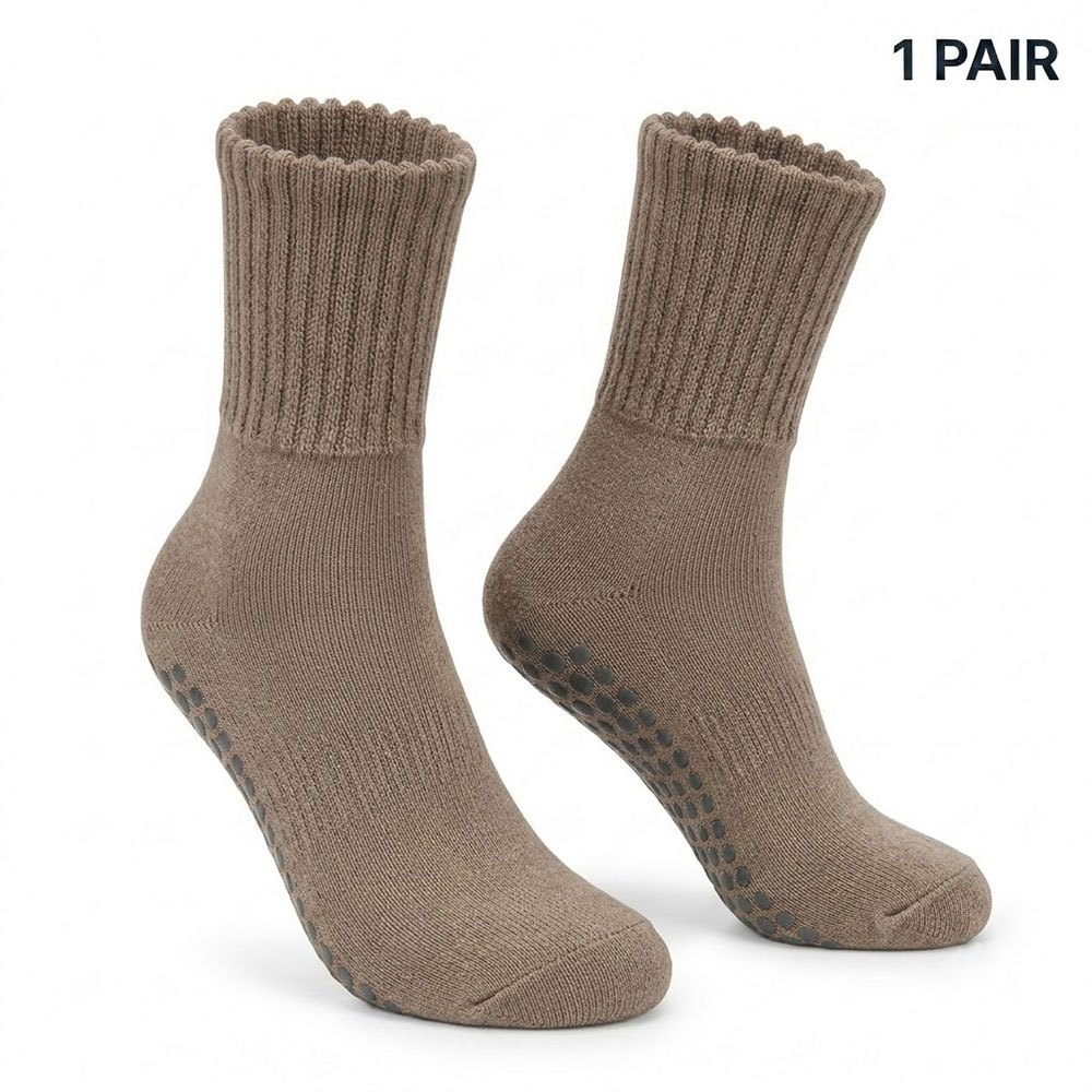 TEMU 1 Pair Thick Warm Socks Suitable For Men And Women, Casual Solid Mid-tube Floor Socks, Bottom With Anti-slip Adhesive Looped Thick Socks, Warm
