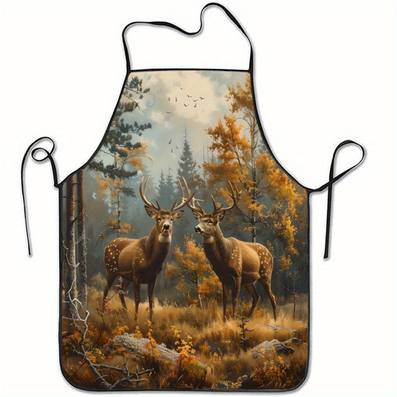 TEMU [open ]1pc In The Forest_1 Print Sleeveless Polyester Apron, Unisex Household, Home Kitchen Baking Apron