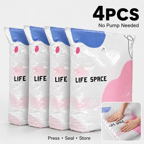 4pcs heavy duty vacuum storage bag no pump required space with press seal suitable for clothing blankets travel moving and storage