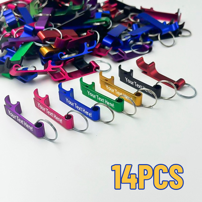 TEMU 14pcs Durable Bottle Opener Keychain, Custom Carved Name Logo, Portable Pocket Opener Keychain, Customizable Promotional Gift, Bar, Outdoor