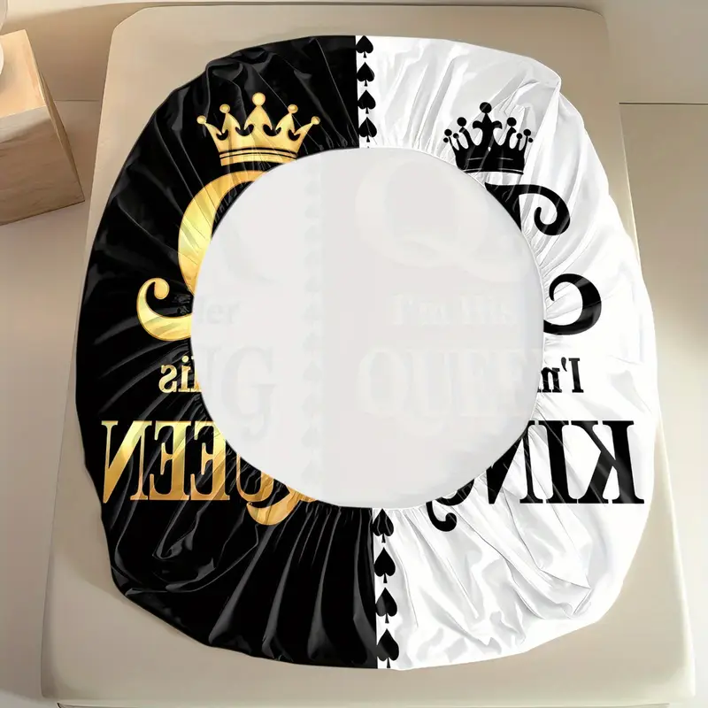 king queen print bedding set 3pcs soft cozy non slip lightweight fitted sheet with elastic corners and matching pillowcases fashion forwad decorations for dorm bedroom apartment hotel idea for christmas birthday gifts Product details 6