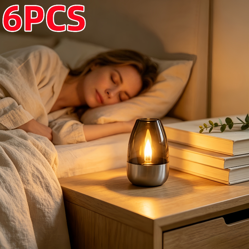 TEMU 6 Solar Outdoor Candle Lights, Ambient Decorative Lights For Halloween And Christmas, Indoor Step & Table Lamps, Simulated Torch Lights,