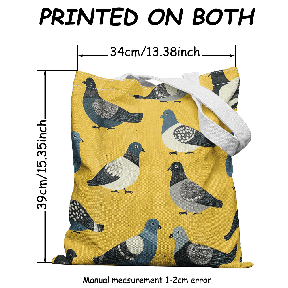 TEMU 1pc Women' Pigeon Bird Print Non- Tote Bag - Reusable Square Handbag With Hot Transfer Suitable, Shopping, Picnic,, Daily Use, Multifunctional