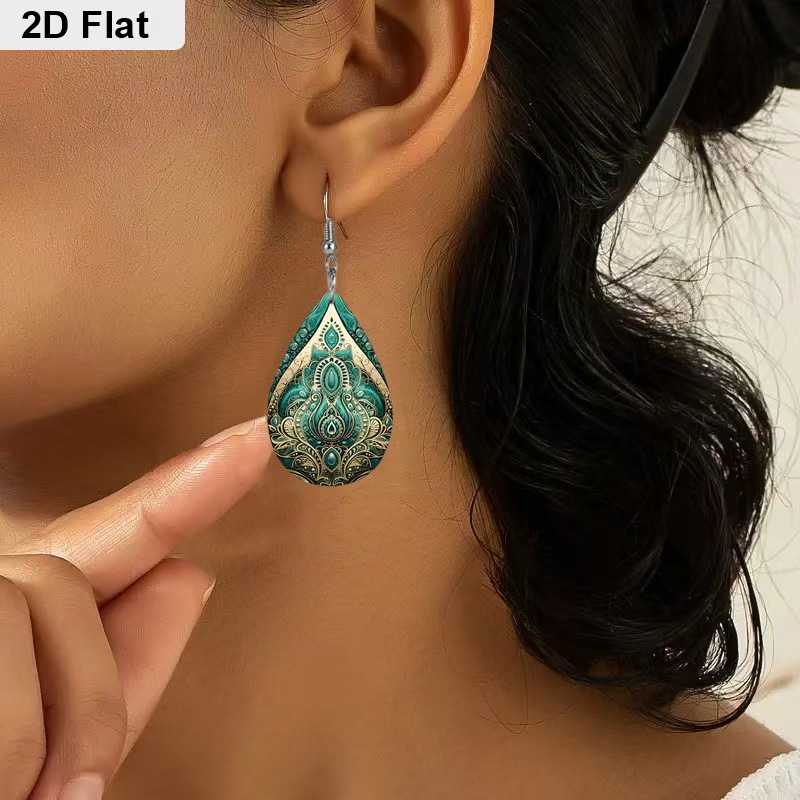 Elegant Green Bohemian Teardrop Acrylic Earrings
