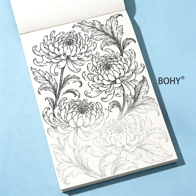 TEMU 1pc Artistic Hand-painted Adult Stress Relief Outline Copy Painting Book, Featuring , Spiral Zen Doodle, Animal Mandala, Beautiful Flowers,