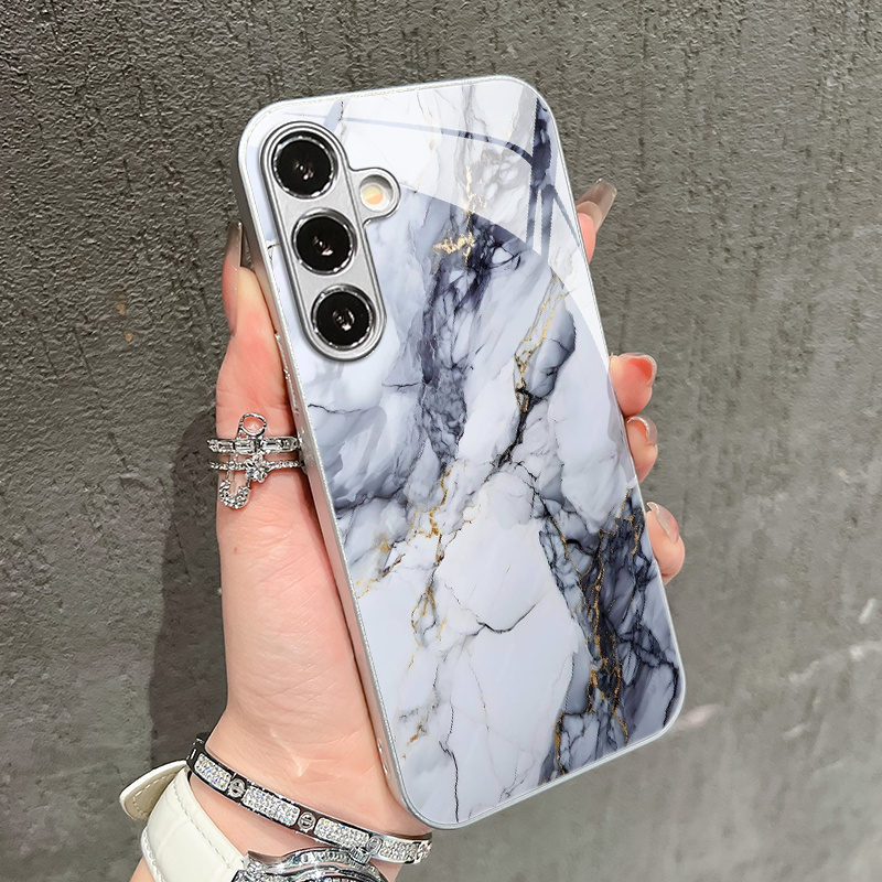TEMU Phone Case: Fashionable Marble Texture Pattern Glass Phone Case, Suitable For Galaxy