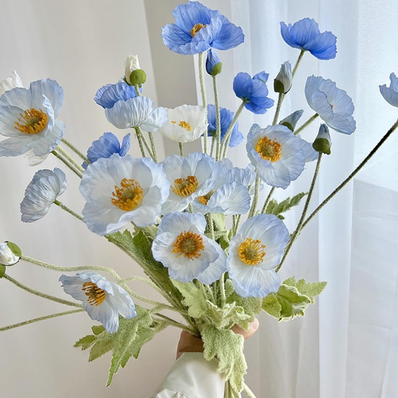 

3pcs Artificial Fake Flowers Plants Poppies Silk Flower Arrangements Wedding Bouquets Decorations Plastic Floral Table Centerpieces For Home Kitchen Garden Party Decor