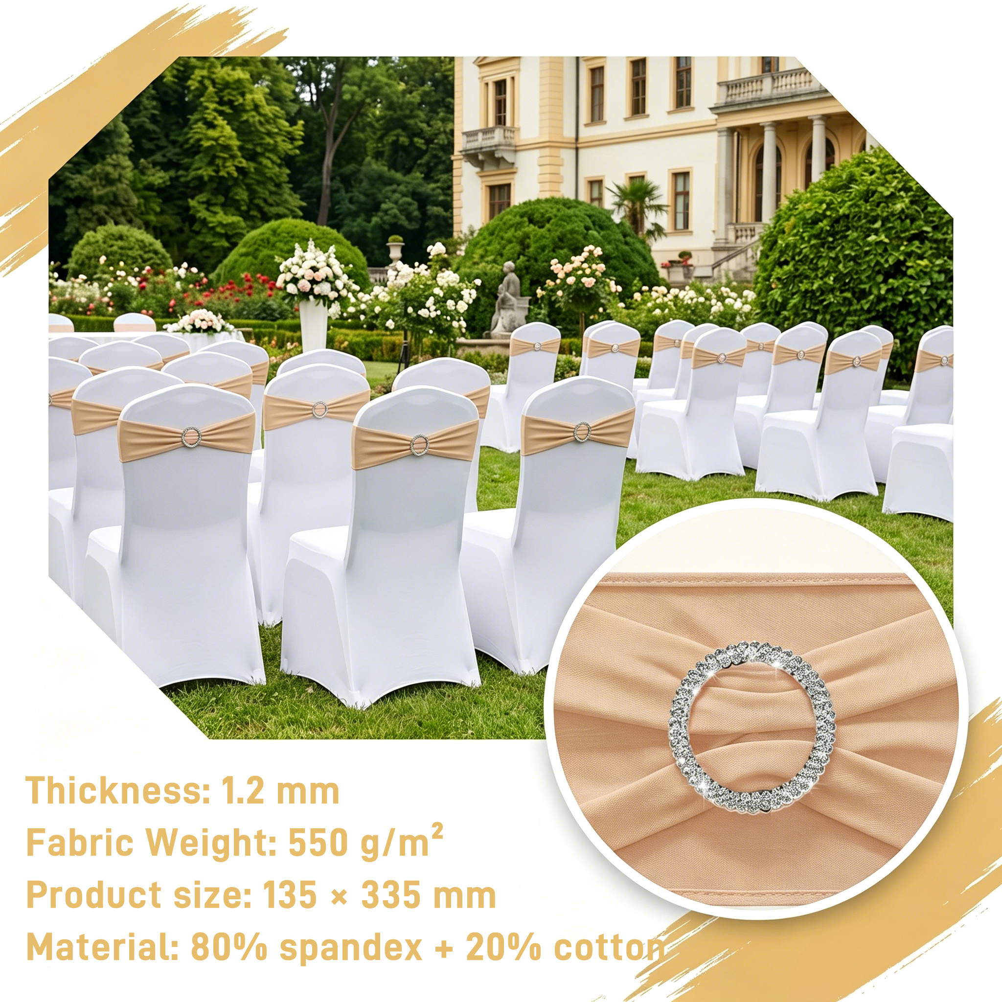 Image of Multicoloured Stretch Chair Sash, Wedding Chair Band, Detachable For Chair Covers, Dining Room, Wedding, Catering And Celebrations