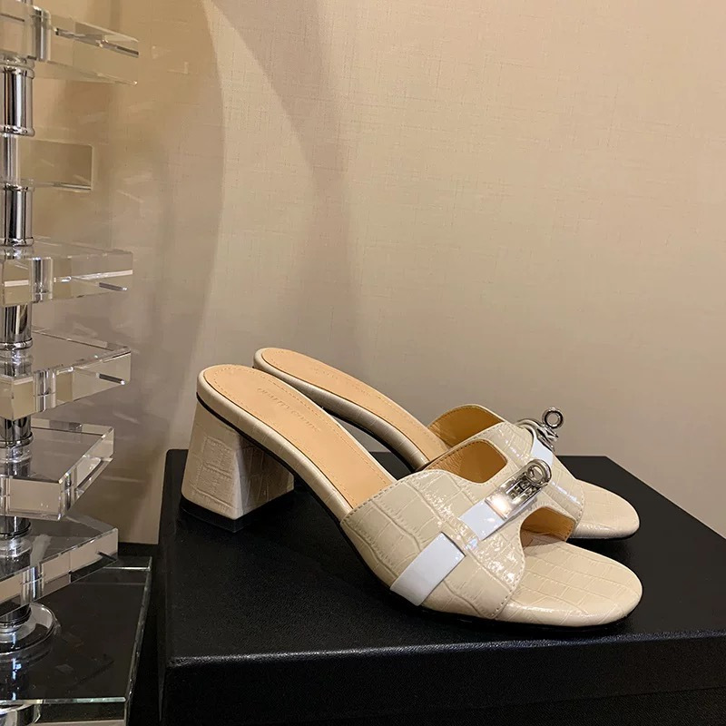 Comfortable And Exquisite Women's Block-heel Slide Sandals With Metal Buckles, Footwear. Suitable : Daily Commuting, Shopping, And Afternoon Tea., Women Shoes