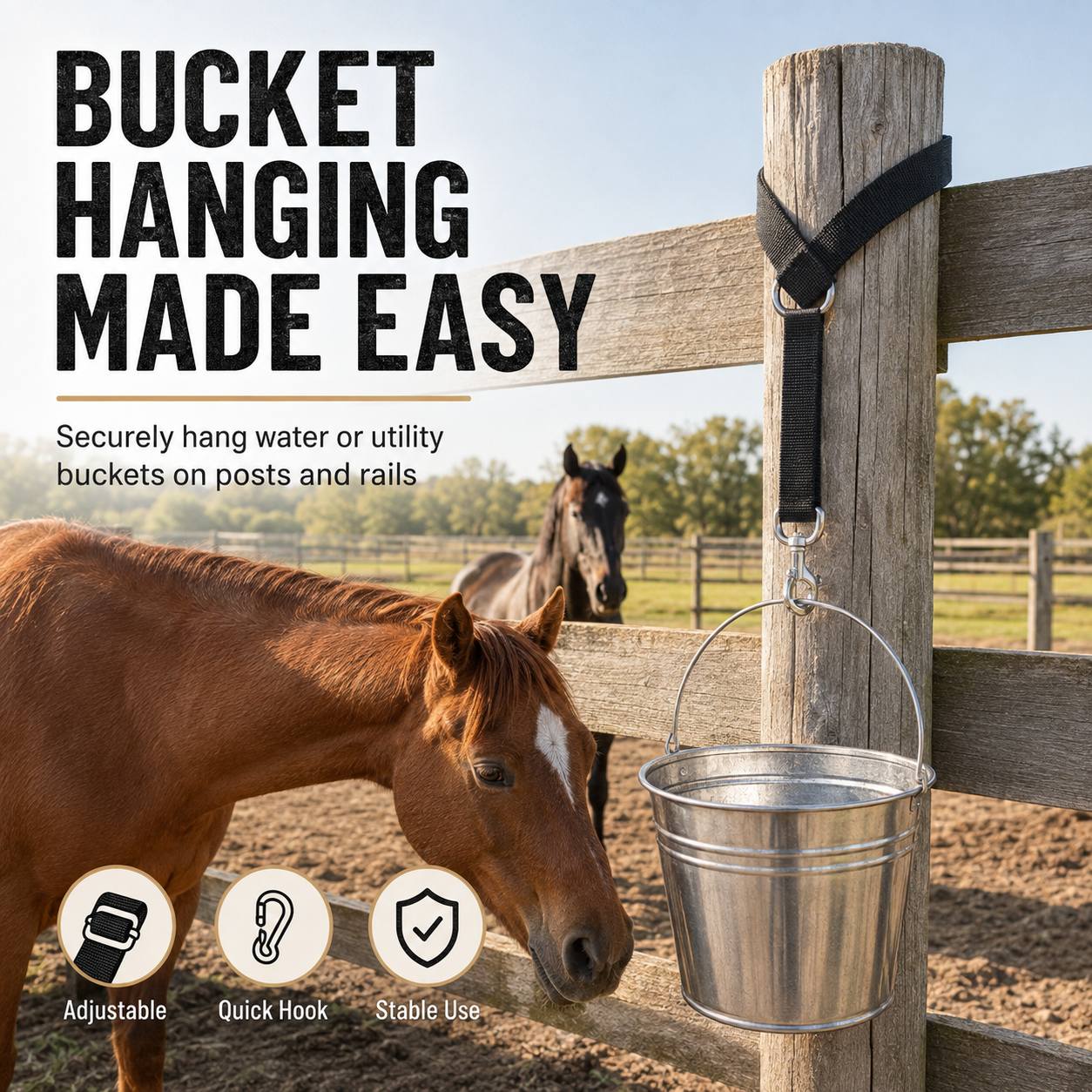 TEMU 2pcs Heavy-duty Adjustable Horse Bucket Straps Suitable For Horse Troughs, Feeders & Tack Storage - Nylon Hanging Straps With Adjustable Length