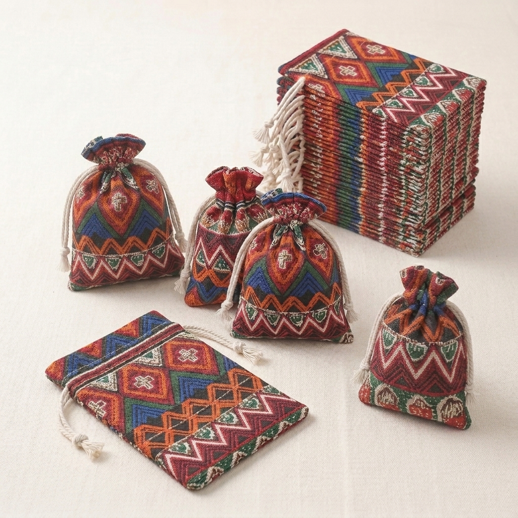 TEMU Regalo para Ella/Él - Juego de 32 Bolsitas de Lino con Cordón, Pequeñas Bolsas de Tela con Estampado Geométrico Tradicional Colorido, Cierre de
