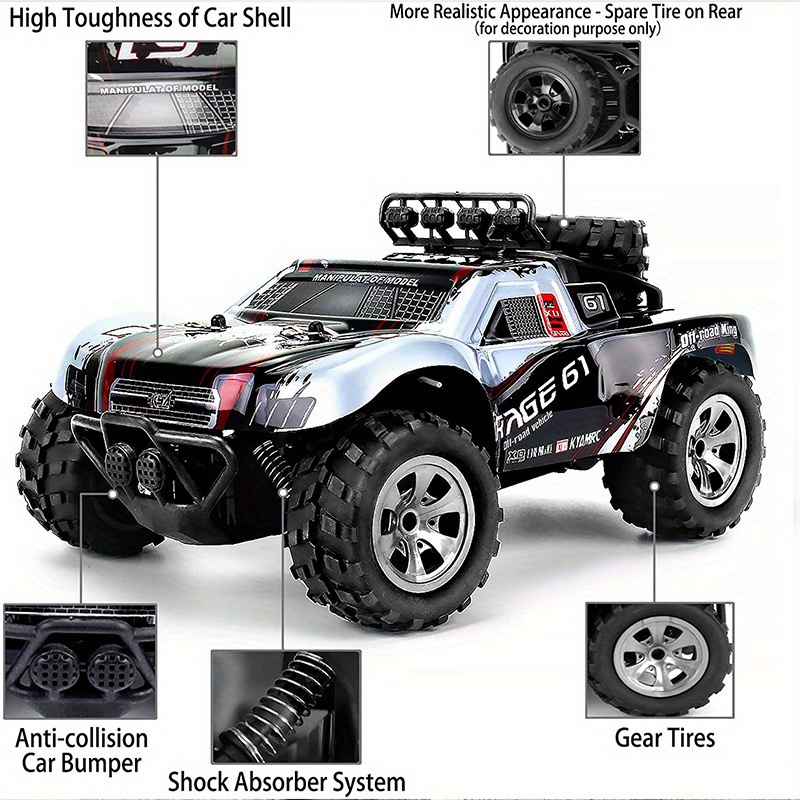 KYAMRC1:18 MPH High-Speed Off-Road RC Car - 2.4G Short Car Racing Climbing Vehicle, 4-Wheel Off-Road Design, USB Rechargeable, 4 Colors (Red/Green/Blue/White) for Outdoor Adventures, Adventure Gear, Durable Plastic Body
