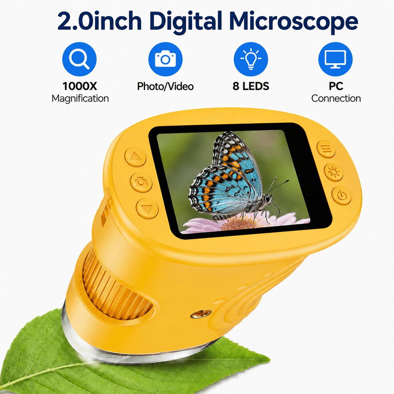 TEMU Handheld Digital Microscope Suitable For Kids & Children's Educational Toy With 1200x Magnification, 2mp Camera & 8 Fill Lights, Portable Pocket
