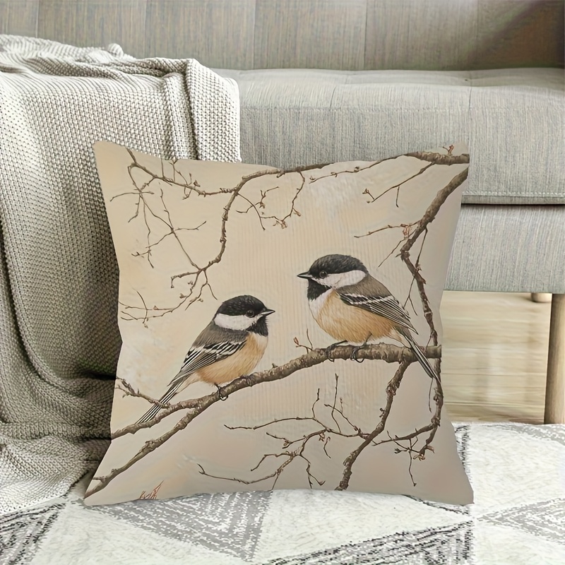TEMU 1pc Pillowcase, Titmouse Pattern Printed Pillowcase, Soft And Smooth Polyester Short Plush Fabric, Single-sided Printed Pattern, 45cm*45cm, With