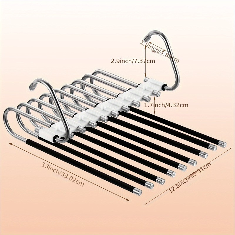 

9-tier Pants Hanger With 5 Hooks, Space-saving Plastic Jeans Organizer, Non-slip Metal Clothing Rack For Leggings, Trousers, Space Saver, 80% Capacity Increase