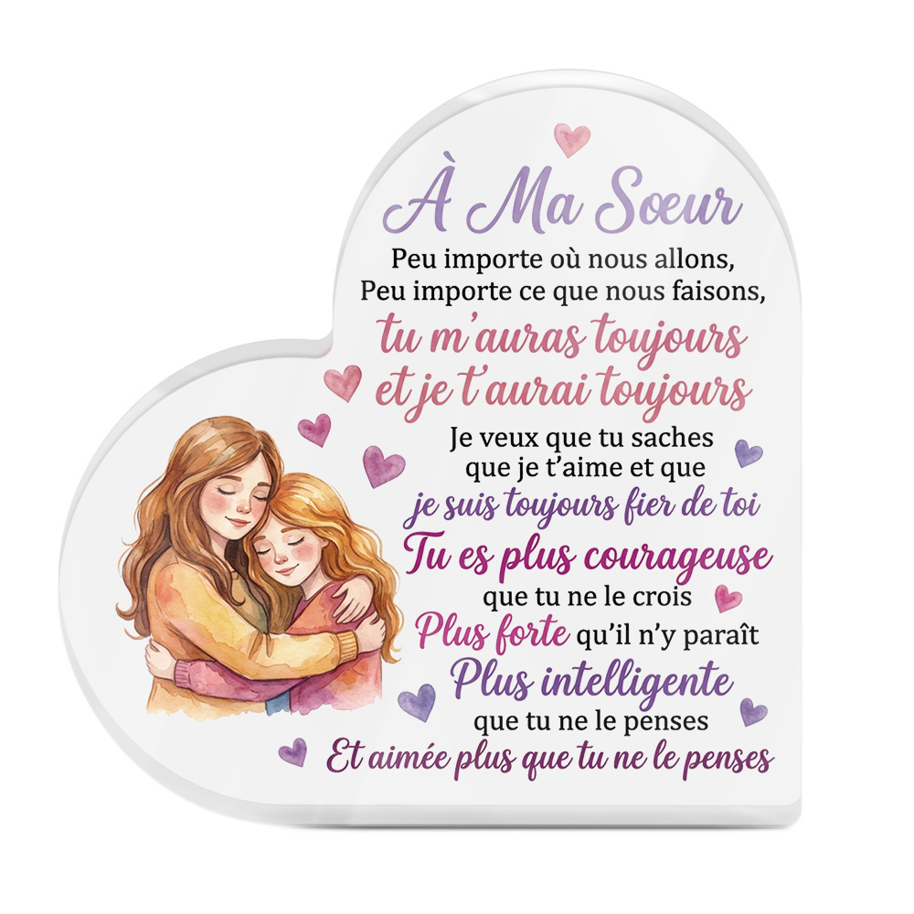 TEMU Plat 2D, Plat 2D Putuo Decor 1 pièce Panneau Acrylique de Cœur avec Citations , Décoration de Table, "À Ma Sœur, Importe Où , Importe Quoi,"