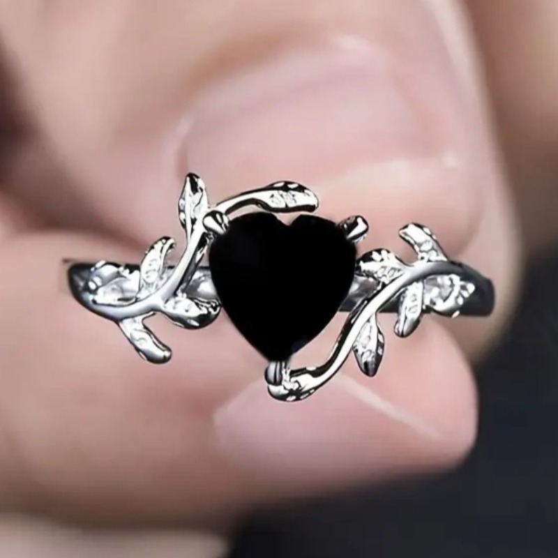 E-shop Einfache Einlage Herzförmige Schwarze Synthetische Zirkonia Blattförmige Ringe für Frauen Täglich Casual Party Heiratsantrag Verlobungs- Ehering