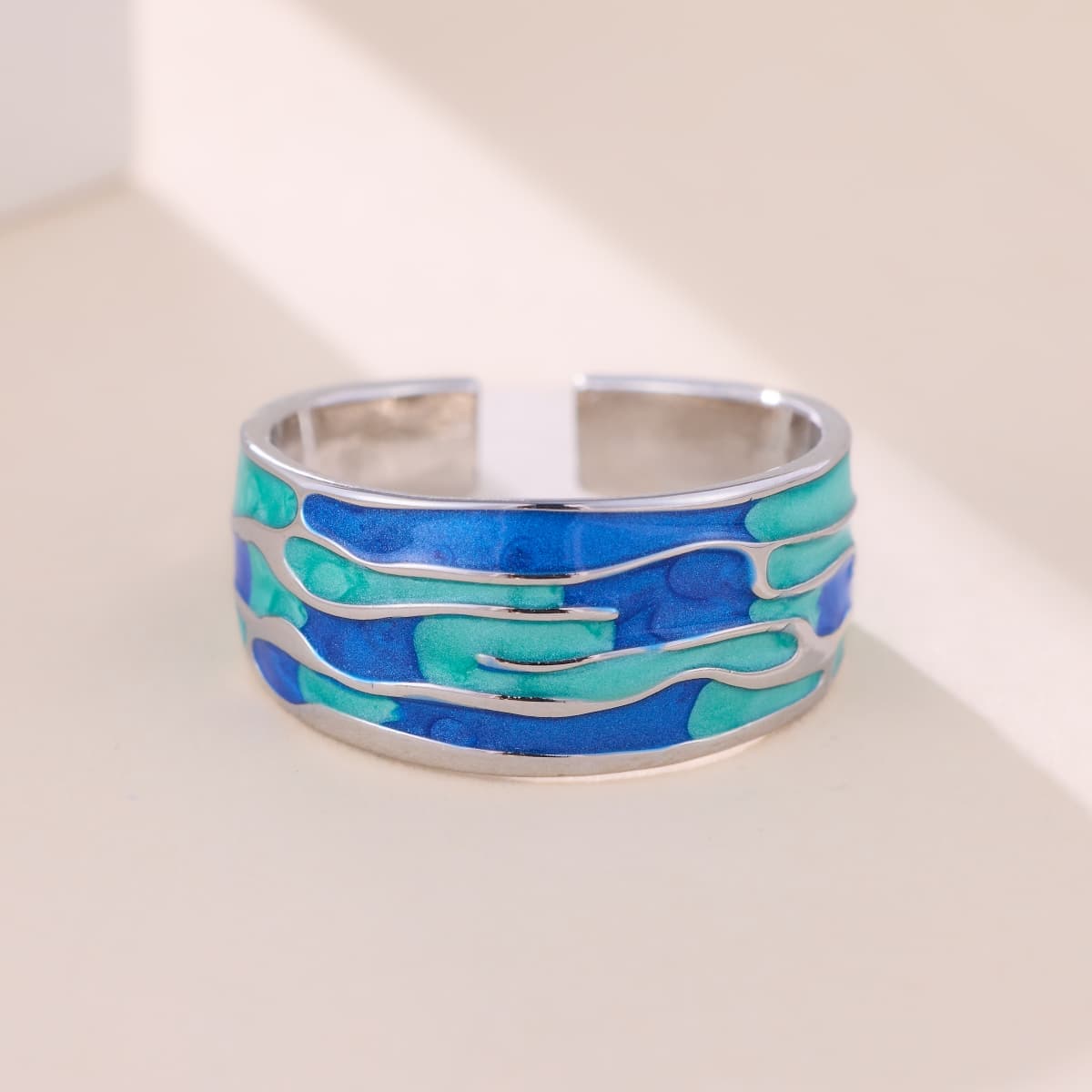 TEMU 1pc, Bohemian Fashion Copper Inlaid Zirconia, Exquisite Minimalist Colorful Design - Stylish Personalized Open Adjustable Ring - Unisex Stylish