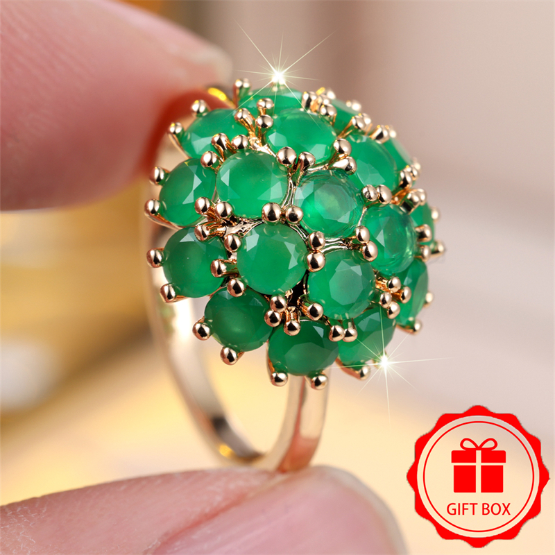 Golden Plated Synthetic Round Stone Oxidized Blue Zirconia Ring