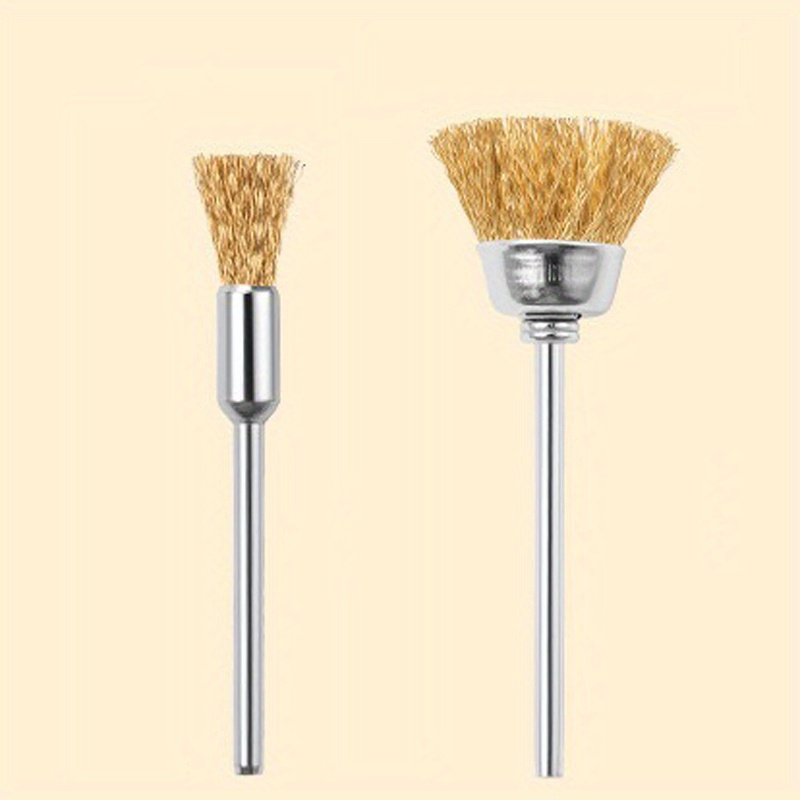 2pcs Set Of Nail Buffing Heads Cleaning Brushes Copper Wire Buffing Wheels Rust Removal Buffing Heads Electric Polishing Bowl Pen-type Cleaning Brushes