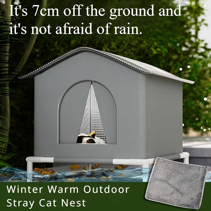 TEMU 4 Suitable Outdoor Cat House With Frame-hard-resistant Oxford Cloth With Warm Pads, And Water Bottles, Spacious Enclosed Cat Tent