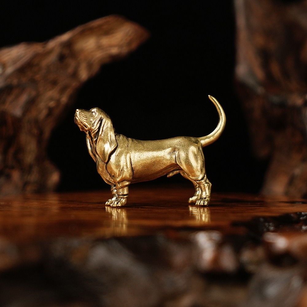 TEMU Basset Hound Statue 100% Solid Brass - Decoration Collectible Figurines Vintage Brass Dog Sculpture, Eyes Deco Desk Decor Office Ornament
