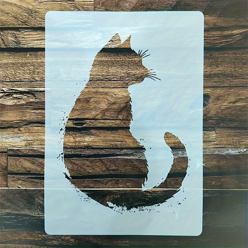 Image of 1 Cute Cat Silhouette Stencil, Suitable For Diy Crafts, Textiles, Clothing & Furniture - Reusable Painting Template, Card Making Mold