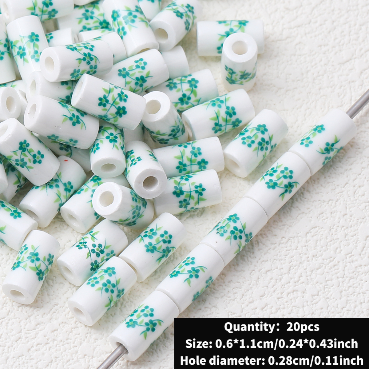 Cute Ceramic Decal Cylindrical Beads, 20pcs Set for DIY