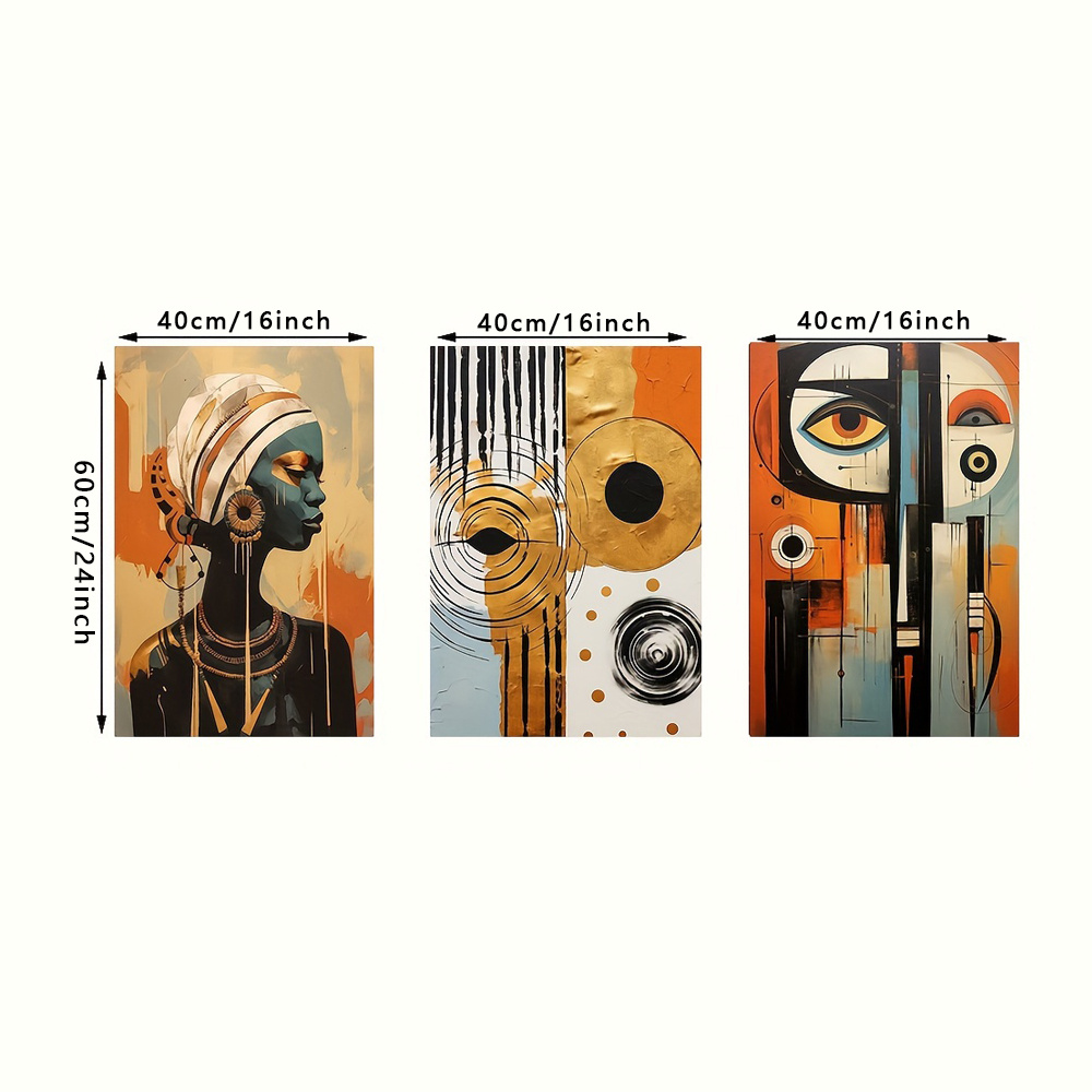 E-shop 3er-Set Rahmenlose Leinwandkunst - Abstrakter Moderner Afrikanischer Bohemian-Stil, Lebhafte Geometrische & Kulturelle Motive, für Wohnzimmer,
