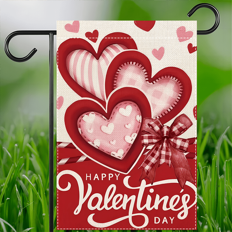 

1pc "happy Valentine's Day" Garden Flag - 12x18inch, Polyester, Double-sided, Waterproof Burlap With & Ribbon Bow, Outdoor Decor, No Flagpole Required, Garden Flags For Outside