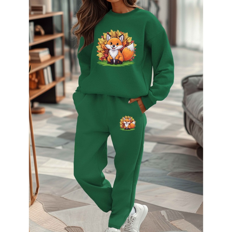 

Ensemble Sweatshirt et Joggers Cartoon Renard Confortable pour Femmes - Polyester, Non Extensible, Lavable en Machine - Tenue Décontractée Automne/Hiver