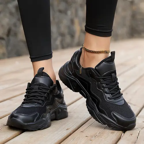trade black sports shoes for men and women breathable mesh for autumn and winter lightweight and thick soled mens casual shoes running shoes