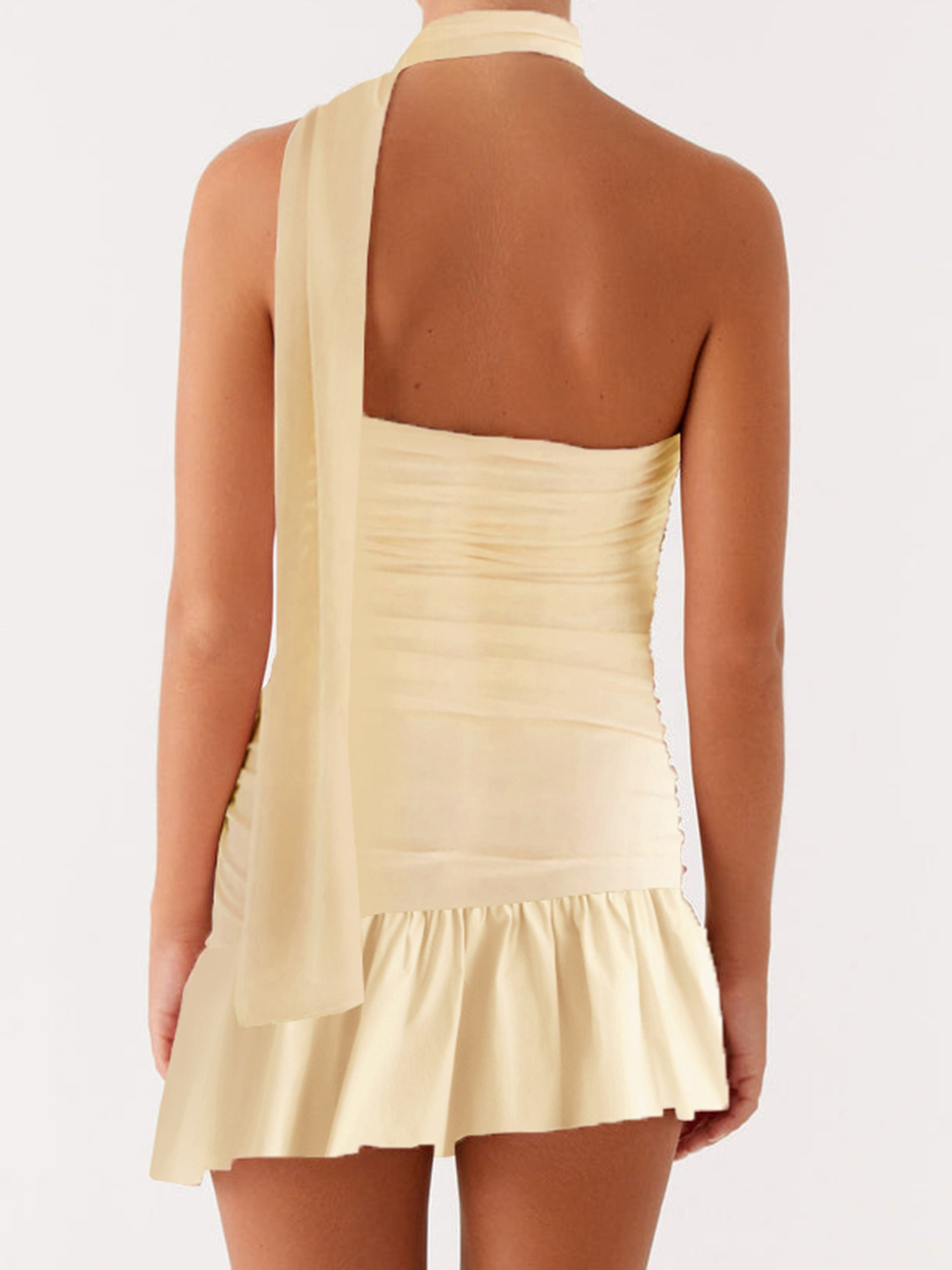 backless beige dress Beige Ruffled Maxi Dress with Layered Ruffles - Wavekiss main image 0