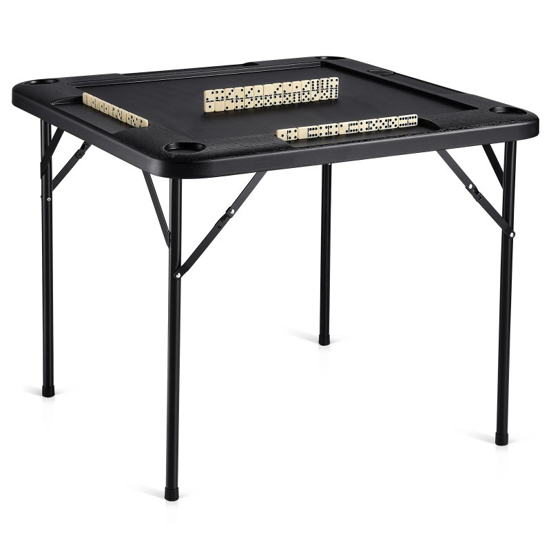 VEVOR Mahjong Table - 4 Player Folding Card Table with 4 Cup Holders & Chip Trays - Black - For Mahjong Enthusiasts & Game Nights - Perfect Gift for Family & Friends