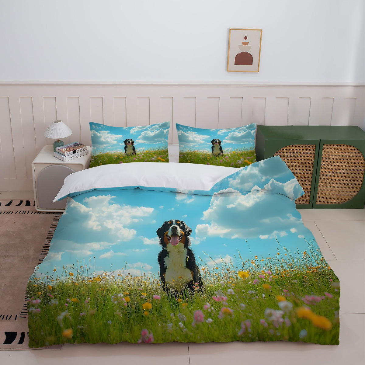 dog print bedding set green border Temu United Kingdom