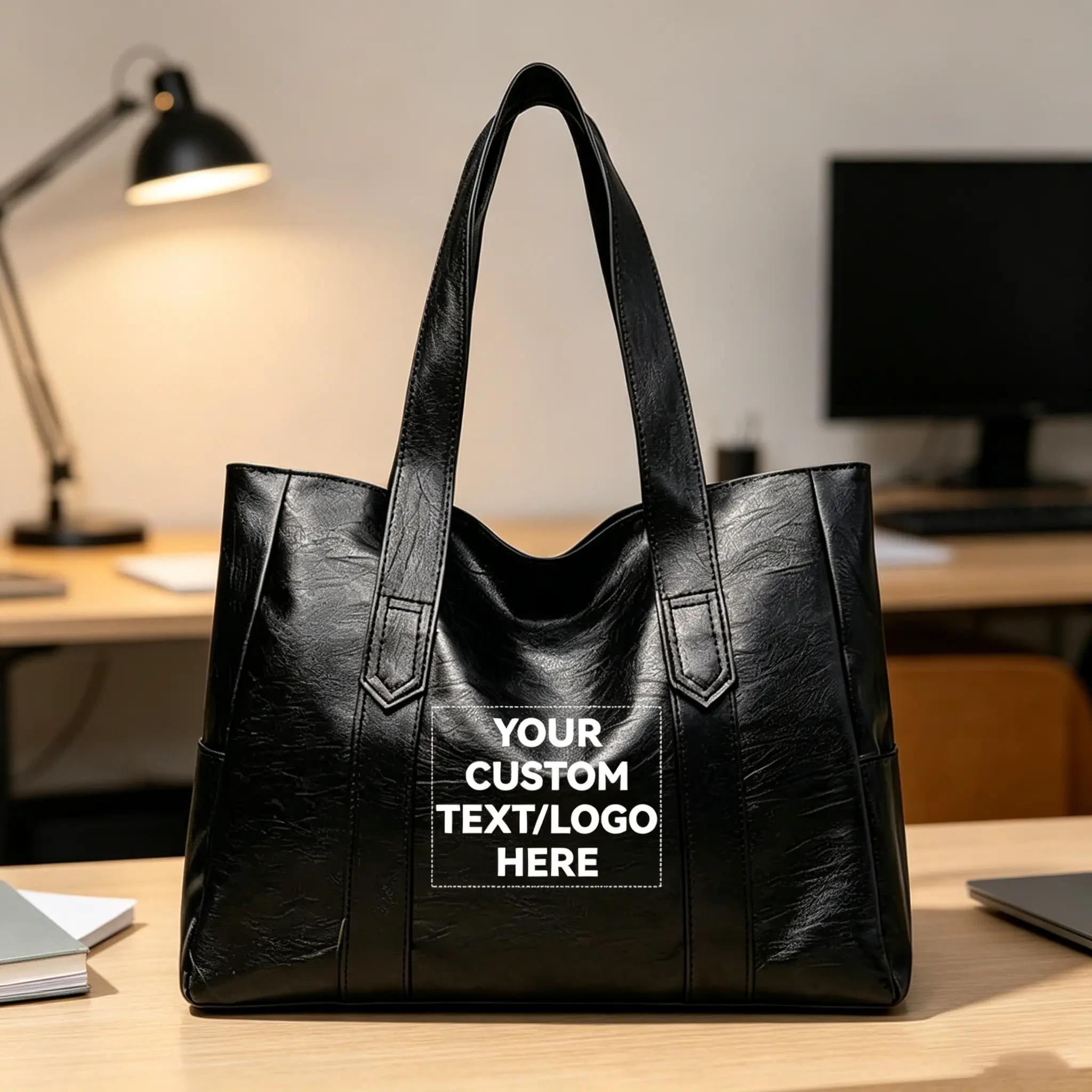 TEMU Customizable Large-capacity Women's Handbag, Shoulder Bag, And Crossbody Bag With Photo/text/logo Printing, In Black/brown, Suitable For Daily