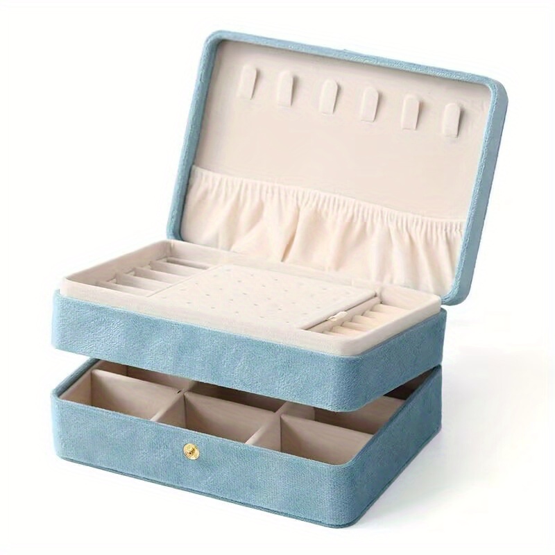 TEMU Light Multifunctional Double-layer Jewelry Box, Portable Jewelry Storage Case With Snap Closure Velvet Jewelry Set, Multi-compartment Organizer