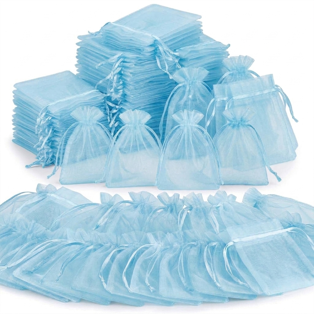 TEMU Gift For Her/him 98pcs Multicolor Organza Gift Bags, Sheer Mesh Drawstring Pouches, Jewelry Packaging Bags With Double Ribbon Ties, Lightweight